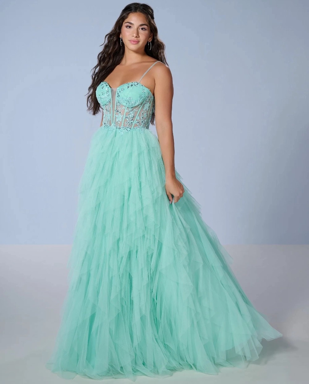 Model wearing a Tiffany Designs Prom dress